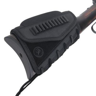Leather Buttstock Shell Holder, Gun Stock Cover Cheek Rest Riser for .22, .17HMR, .22LR, .22MAG (Cheek Riser - Black)