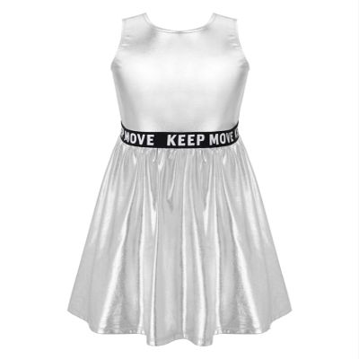 Hansber Kids Girls Sleeveless Metallic Dress Zip Back A-Line Skater Dresses Athletic Tennis Golf Dress Outfits Metallic,Silver 4