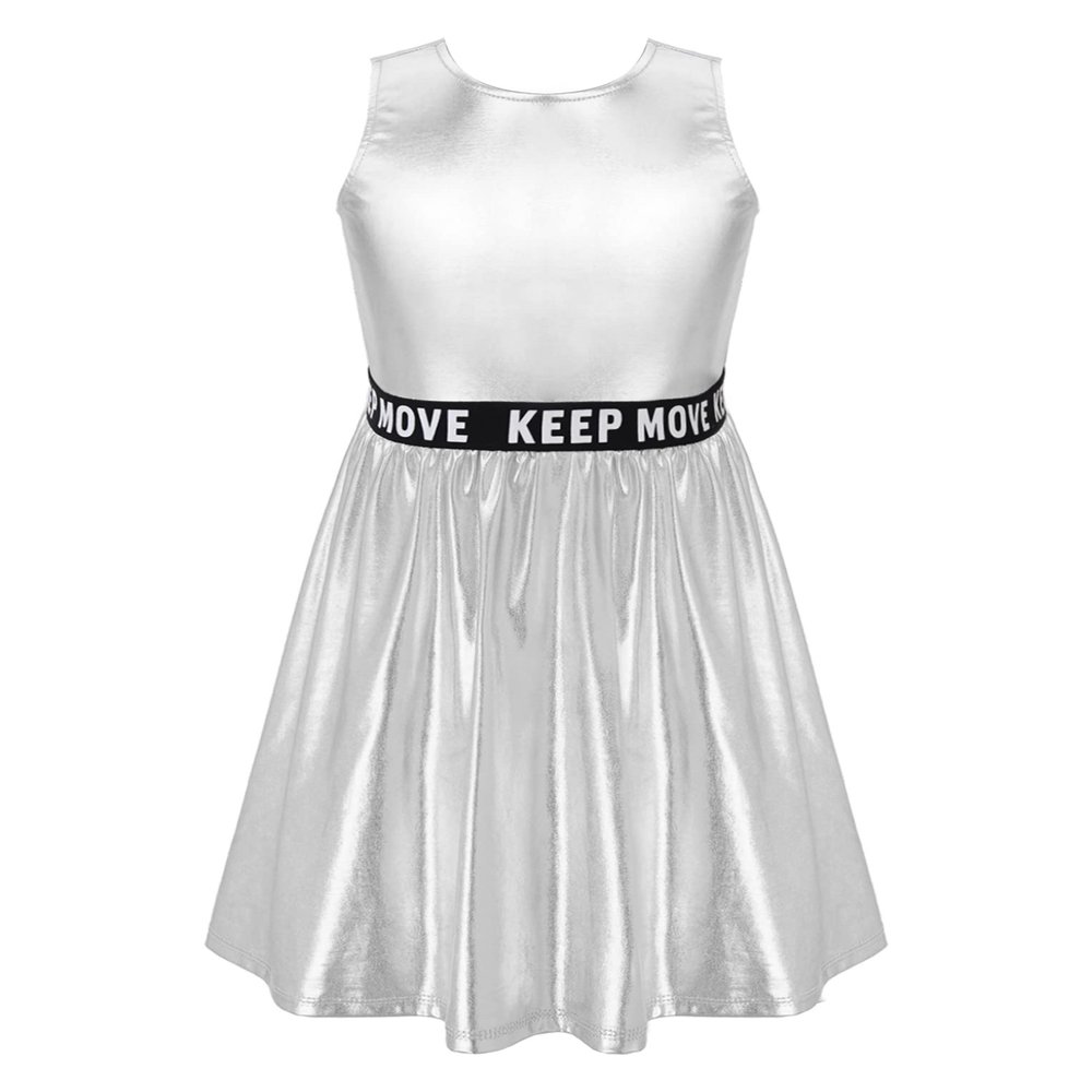 Hansber Kids Girls Sleeveless Metallic Dress Zip Back A-Line Skater Dresses Athletic Tennis Golf Dress Outfits Metallic,Silver 4