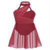 easyforever Kids Girls Basic Shiny Sequin Lyrical Skating Modern Dance Leotard Dress Halter Backless Tutu Skirt Costume Burgundy a 6 Years view 1
