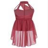 easyforever Kids Girls Basic Shiny Sequin Lyrical Skating Modern Dance Leotard Dress Halter Backless Tutu Skirt Costume Burgundy a 6 Years view 2