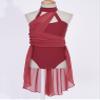 easyforever Kids Girls Basic Shiny Sequin Lyrical Skating Modern Dance Leotard Dress Halter Backless Tutu Skirt Costume Burgundy a 6 Years view 3