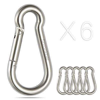 sprookber Stainless Steel Spring Snap Hook Carabiner - 304 Stainless Steel Caribeener Clips, Set of 6 (4.7 Inch)