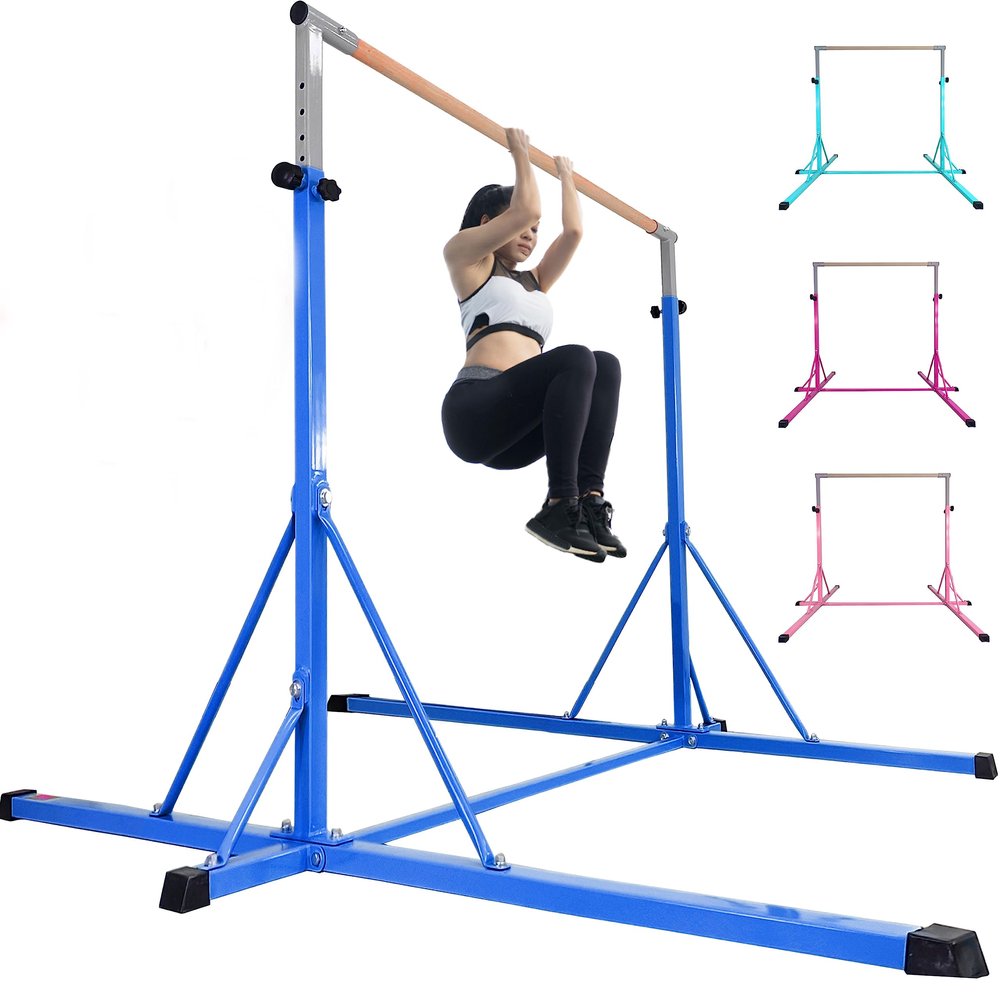 Gymnastics Bar, 5'10 Base length 45" to 71" Adjustable Horizontal Bar for Serious Training, 500 LBS Capacity, Professional Home Gym Equipment with Competition-Grade Beech-covered Fiberglass Bar
