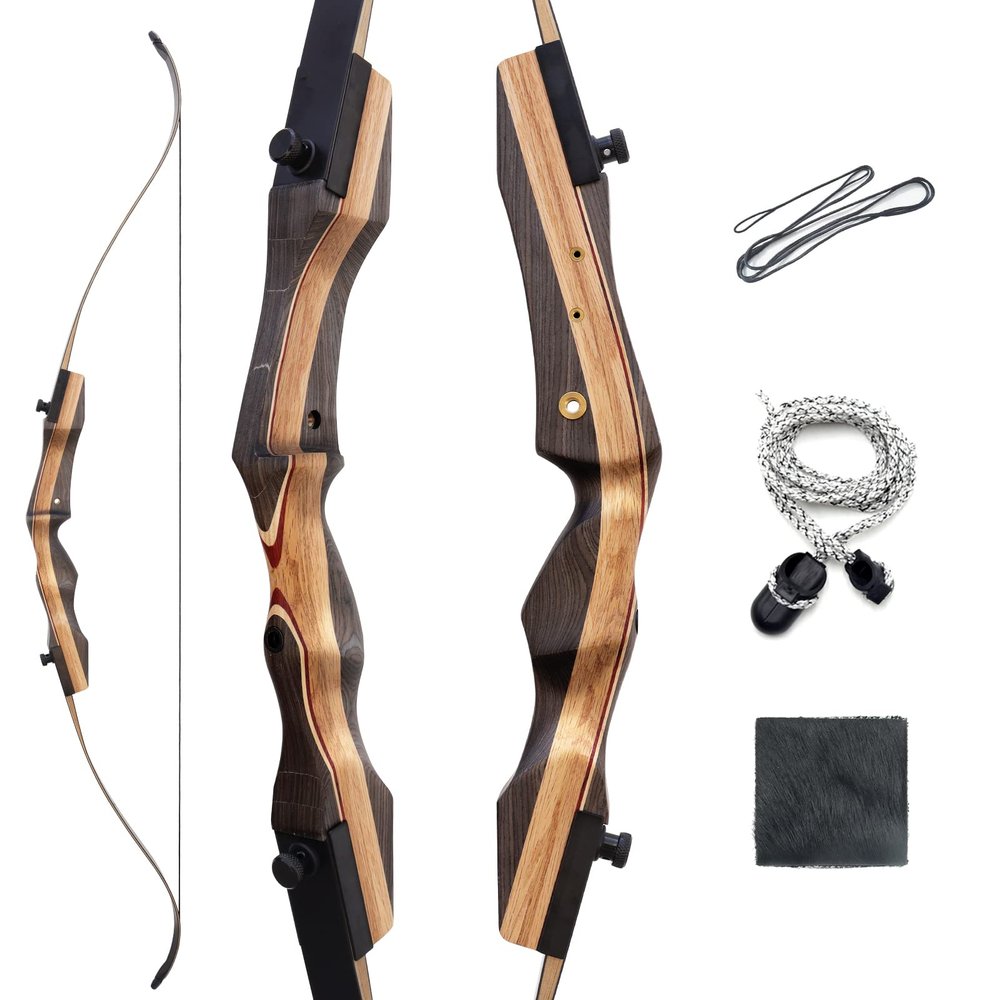62 Inch Takedown Recurve Bow 25-50lbs Wooden Bow Archery Set Right Hand Archery Recurve Bows for Adults Teens Beginners to Outdoor Practice & Hunting (50LBS)