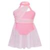 easyforever Kids Girls Basic Shiny Sequin Lyrical Skating Modern Dance Leotard Dress Halter Backless Tutu Skirt Costume Pink a 6 Years view 1