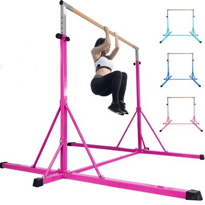 Gymnastics Bar, 5'10 Base length 45" to 71" Adjustable Horizontal Bar for Serious Training, 500 LBS Capacity, Professional Home Gym Equipment with Competition-Grade Beech-covered Fiberglass Bar