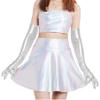 Lystaii Long Shiny Metallic Spandex Glove Elbow Length Opera Gloves 20s Party Cosplay (Silver) view 2