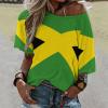 Elegant Casual Jamaican Flag Mid Sleeve Straight Neck T-Shirt for Women Girl's Summer Sun Beach XL view 2