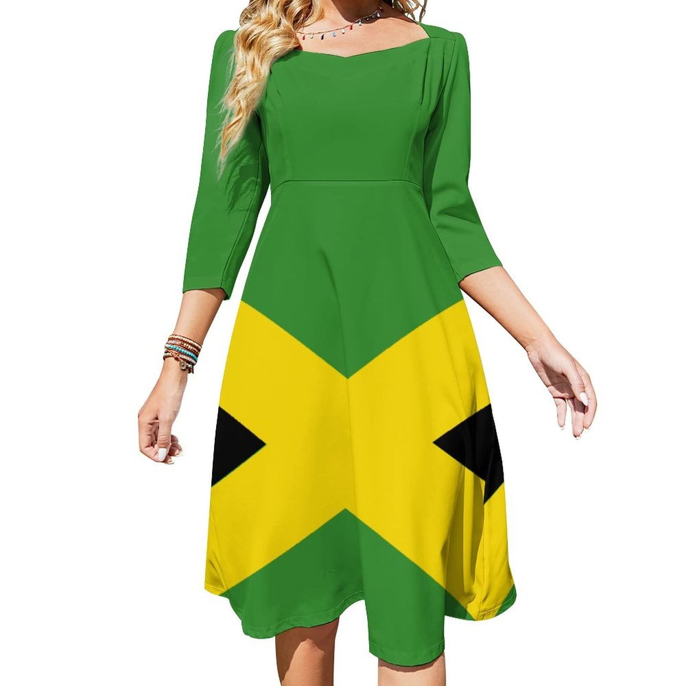 Elegant Casual Jamaican Flag Flare Dress for Women Girl's Summer Sun Beach S