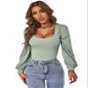 Scoop Neck Bishop Sleeve Tee Women's Summer Short Sleeve T-Shirt view 1