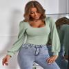 Scoop Neck Bishop Sleeve Tee Women's Summer Short Sleeve T-Shirt view 4