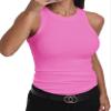 GEMBERA Womens Sleeveless Racerback High Neck Basic Ribbed Knit Fitted Tank Top Neon Hot Pink L view 1