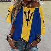Elegant Casual Barbados Flag Mid Sleeve Straight Neck T-Shirt for Women Girl's Summer Sun Beach M view 2