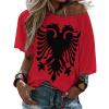 Elegant Casual Albanian Flag Mid Sleeve Straight Neck T-Shirt for Women Girl's Summer Sun Beach 2XL view 1