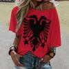 Elegant Casual Albanian Flag Mid Sleeve Straight Neck T-Shirt for Women Girl's Summer Sun Beach 2XL view 2
