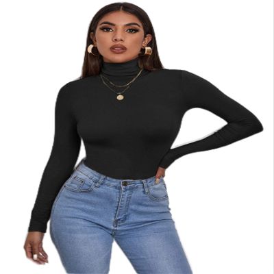 High Neck Form Fitted Top Women's Summer Short Sleeve T-Shirt Black