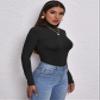 High Neck Form Fitted Top Women's Summer Short Sleeve T-Shirt Black view 3