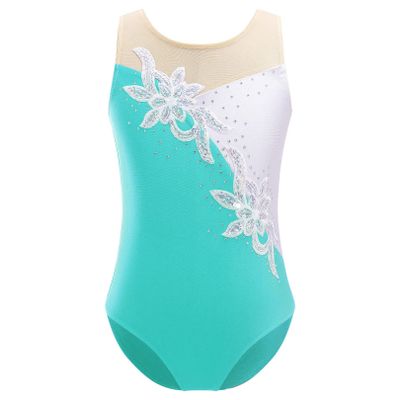 FEESHOW Gymnastics Leotards for Girls Sparkle Metallic Athletic Clothes Activewear One-Piece Skating Jumpsuit Blue Green 6 Years