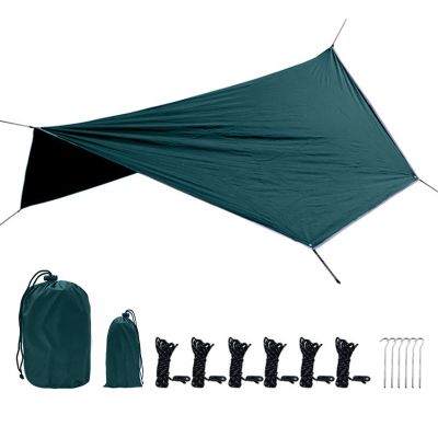XIANGBINXUAN Hammock Rain Fly Tent Tarp Waterproof Camping Shelter, Lightweight Anti-UV Hammock Tent Tarp Portable Basha Sunshade for Camping Hiking Picnic Travel (Green)