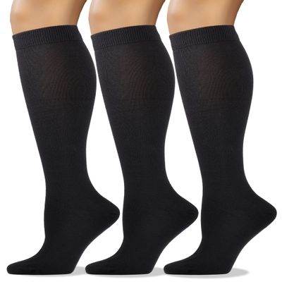 COTTON DAY Women's Soft Combed Cotton Knee High Long Calf Dress Socks Seamless Toe Shoe Size 9-11 Black