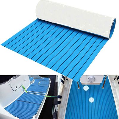 SaWaUto EVA Foam Teak Sheet Marine Flooring, 35.4"X94.5" Yacht Synthetic RV Swimming Pool Boat Decking Self-Adhesive Pad (Blue with Black Stripes)