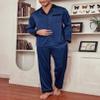 Ekouaer Men's Silk Pajama Set Long Satin Loungewear 2 Piece Pjs Classic Button Down Sleepwear Navy Blue view 2