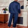 Ekouaer Men's Silk Pajama Set Long Satin Loungewear 2 Piece Pjs Classic Button Down Sleepwear Navy Blue view 3