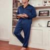 Ekouaer Men's Silk Pajama Set Long Satin Loungewear 2 Piece Pjs Classic Button Down Sleepwear Navy Blue view 4
