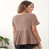 Ruffle Hem Waffle Knit Top Women's Summer Short Sleeve T-Shirt Mocha Brown view 2