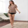 Ruffle Hem Waffle Knit Top Women's Summer Short Sleeve T-Shirt Mocha Brown view 3