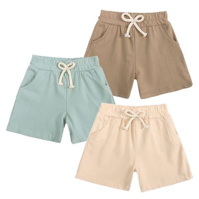 Kids Tales 3 Pack Little Boys Girls Cotton Shorts Toddler Drawstring Decorate Short Bottoms Solid Color Shorts with Small Pockets