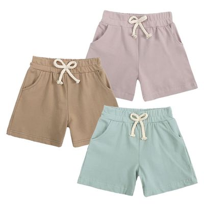Kids Tales 3 Pack Little Boys Girls Cotton Shorts Toddler Drawstring Decorate Short Bottoms Solid Color Shorts with Small Pockets