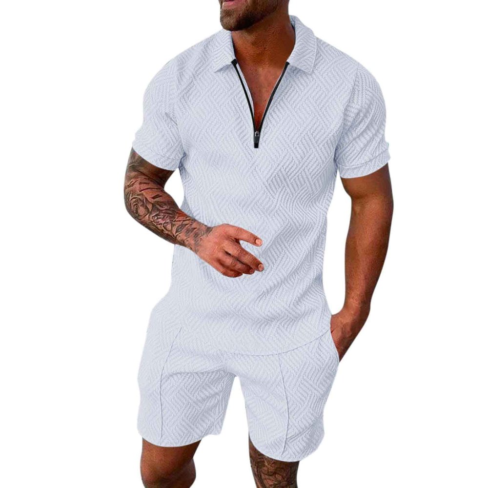 Men's Short Sets Outfits Tracksuit 2 Piece Summer Short Sleeve Polos Shirt + Shorts Set Casual (11#White-j, XXXL)
