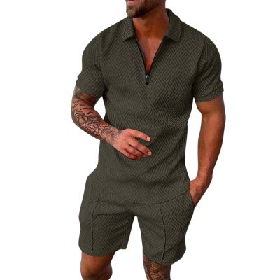 Men's Short Sets Outfits Tracksuit 2 Piece Summer Short Sleeve Polos Shirt + Shorts Set Casual Athletic (11#Grey-j, XL)