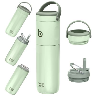 BOTTLE BOTTLE Insulated Water Bottle for Sports with Straw,2 lids,18 oz 3IN1 Water Bottles for Slim Can Coolers and Kids Tumbler, Stainless Steel Metal Bottles for Outdoor Activities(Green)