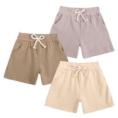 Kids Tales 3 Pack Little Boys Girls Cotton Shorts Toddler Drawstring Decorate Short Bottoms Solid Color Shorts with Small Pockets