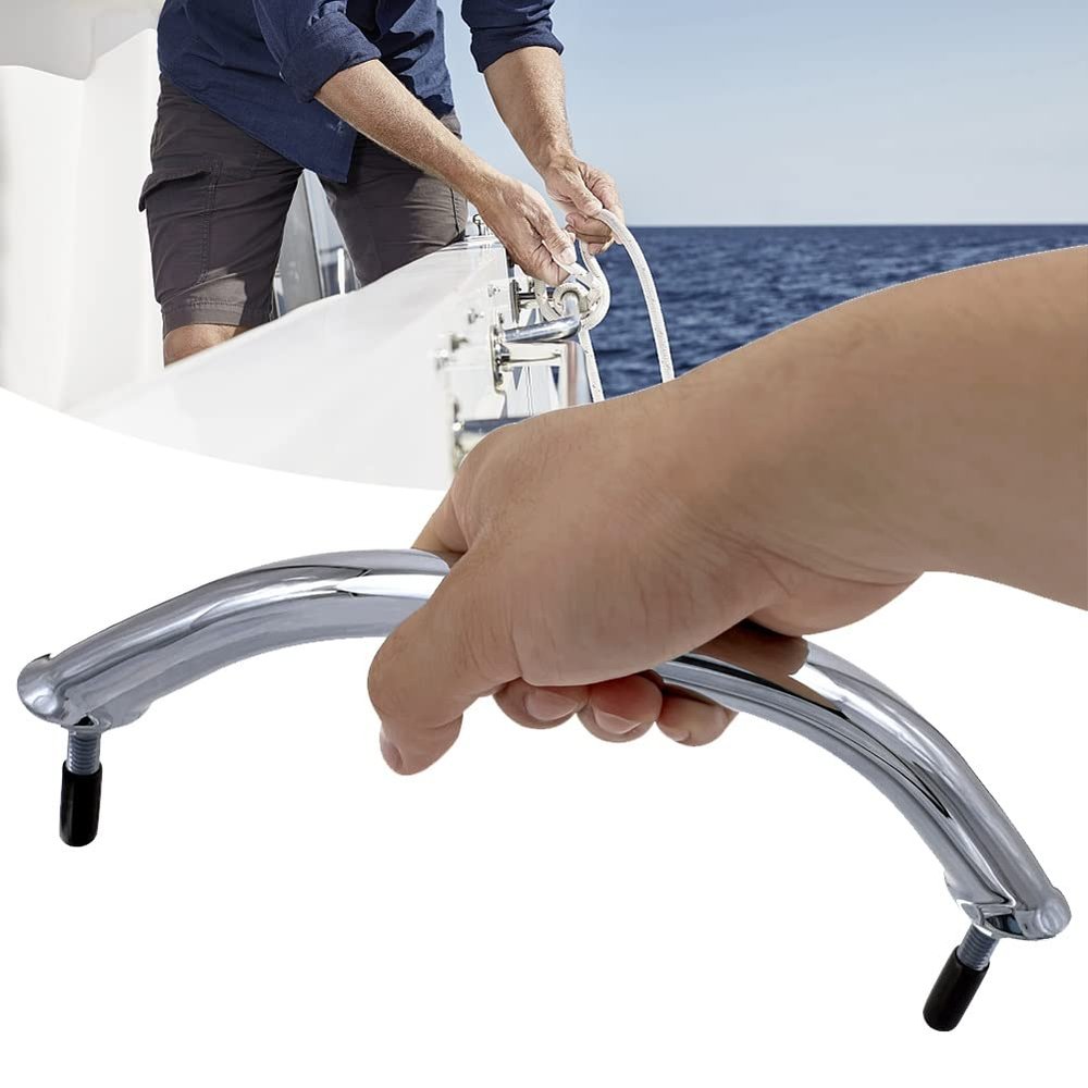 DYK&NX Stainless Steel Grab Bar, Marine Handrail Handle Grip, 8-9-12 inch Handle Handrail Boat Safety Grab Bar, Steel Safety Support Rail, for Boat Hatch Yacht Bathroom Marine (Size : 12 inches)