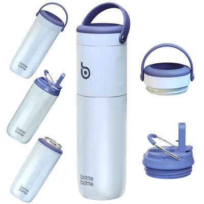 BOTTLE BOTTLE Insulated Water Bottle for Sports with Straw,2 lids,18 oz 3IN1 Water Bottles for Slim Can Coolers and Kids Tumbler, Stainless Steel Metal Bottles for Outdoor Activities(Blue)