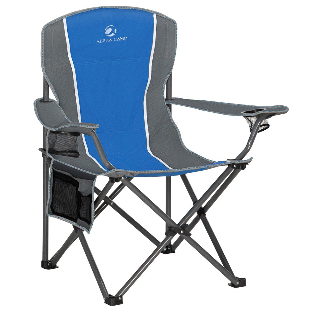 LET'S CAMP Oversized Outdoor Folding Camping Chair, Heavy Duty Arm Chair with Cup Holder and Storage Bag, 350 LBS Weight Capacity, Blue