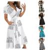 Wrap Dress for Women Fashion Short Sleeve V Neck Midi Dresses Printed A-Line Dress with Belt view 1