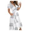 Wrap Dress for Women Fashion Short Sleeve V Neck Midi Dresses Printed A-Line Dress with Belt view 2