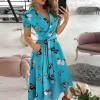Wrap Dress for Women Fashion Short Sleeve V Neck Midi Dresses Printed A-Line Dress with Belt view 2