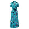 Wrap Dress for Women Fashion Short Sleeve V Neck Midi Dresses Printed A-Line Dress with Belt view 3