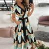 Wrap Dress for Women Fashion Short Sleeve V Neck Midi Dresses Printed A-Line Dress with Belt view 2