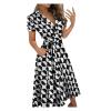 Wrap Dress for Women Fashion Short Sleeve V Neck Midi Dresses Printed A-Line Dress with Belt view 1