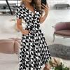 Wrap Dress for Women Fashion Short Sleeve V Neck Midi Dresses Printed A-Line Dress with Belt view 2