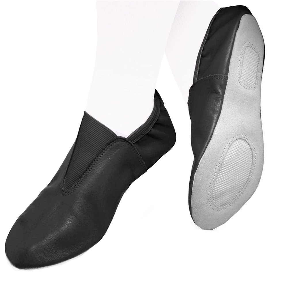 Toddler & Kids Gymnastics Shoes - Trampoline & Tumbling - Agility Gym Slip-ons, Goat Leather, Rubber Sole (4) Black
