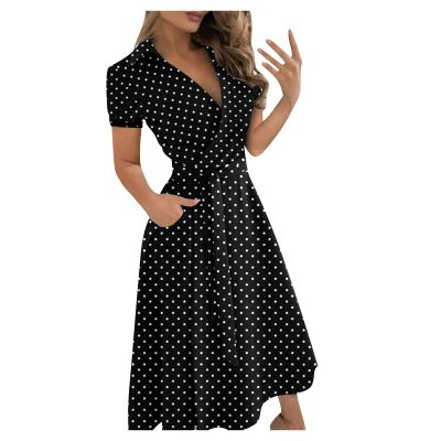 Wrap Dress for Women Fashion Short Sleeve V Neck Midi Dresses Printed A-Line Dress with Belt