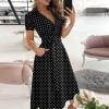 Wrap Dress for Women Fashion Short Sleeve V Neck Midi Dresses Printed A-Line Dress with Belt view 2